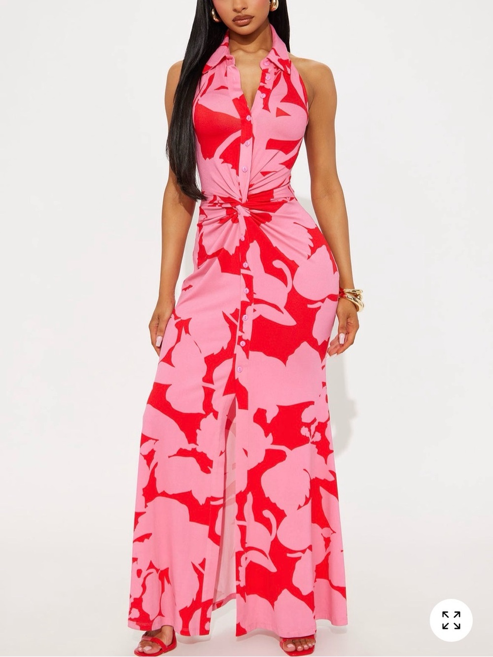Fashion Nova Pink and Red Halter Maxi Dress